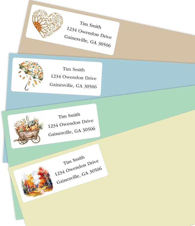 Address Labels Personalized Return Address Labels, 2.6" x 1" Fall Leaves Custom Mailing Label for Envelopes (30 - 1200) Customized Self Adhesive Stickers Printable Mail Envelope Adress Label, White | Address Labels - TrueDesk