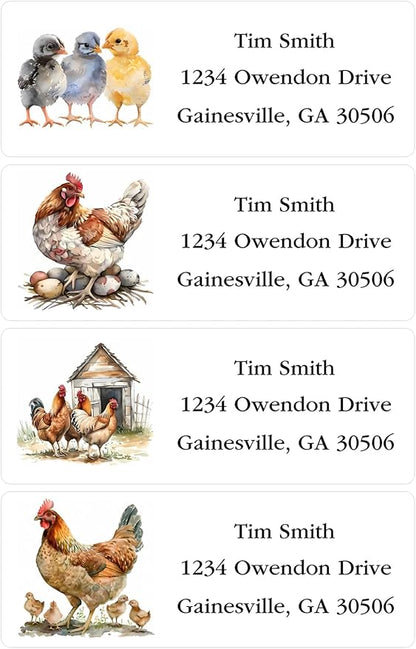 Address Labels Personalized Return Address Labels, 2.6" x 1" Farm Chicken Custom Mailing Label for Envelopes (30 - 1200) Customized Self Adhesive Stickers Printable Mail Envelope Adress Label, White | Address Labels - TrueDesk