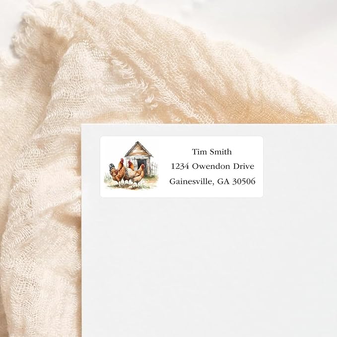 Address Labels Personalized Return Address Labels, 2.6" x 1" Farm Chicken Custom Mailing Label for Envelopes (30 - 1200) Customized Self Adhesive Stickers Printable Mail Envelope Adress Label, White | Address Labels - TrueDesk