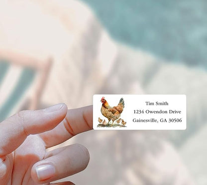 Address Labels Personalized Return Address Labels, 2.6" x 1" Farm Chicken Custom Mailing Label for Envelopes (30 - 1200) Customized Self Adhesive Stickers Printable Mail Envelope Adress Label, White | Address Labels - TrueDesk