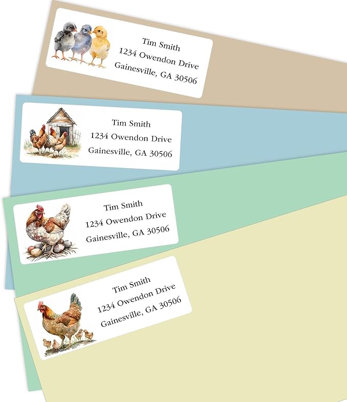 Address Labels Personalized Return Address Labels, 2.6" x 1" Farm Chicken Custom Mailing Label for Envelopes (30 - 1200) Customized Self Adhesive Stickers Printable Mail Envelope Adress Label, White | Address Labels - TrueDesk