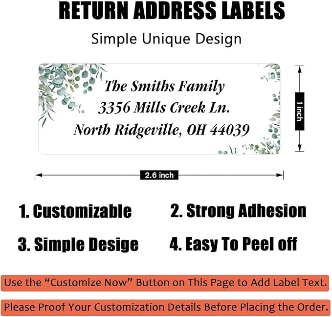 Address Labels Personalized Return Address Labels, 2.6" x 1" Greenery Custom Mailing Label for Envelopes (30 - 1200) Customized Self Adhesive Stickers Printable Mail Envelope Adress Label, White | Address Labels - TrueDesk