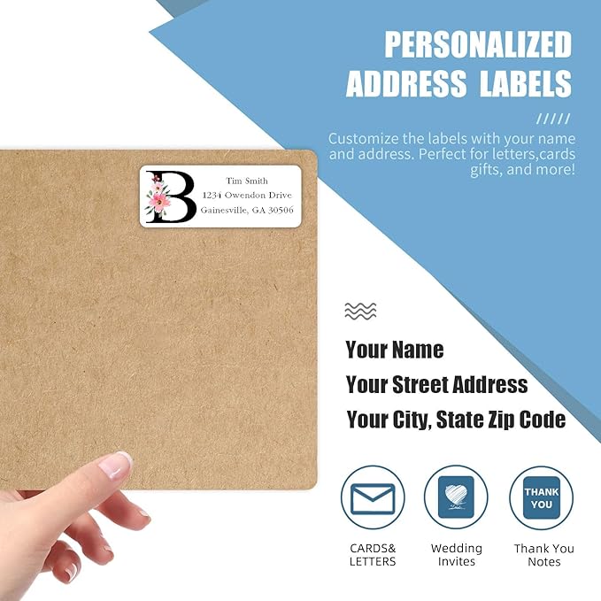 Address Labels Personalized Return Address Labels, 2.6" x 1" Monogram Custom Mailing Label for Envelopes (30 - 1200) Customized Self Adhesive Stickers Printable Mail Envelope Adress Label, White | Address Labels - TrueDesk
