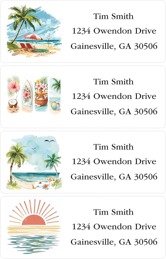Address Labels Personalized Return Address Labels, 2.6" x 1" Summer Beach Custom Mailing Label for Envelopes (30 - 1200) Customized Self Adhesive Stickers Printable Mail Envelope Adress Label, White | Address Labels - TrueDesk