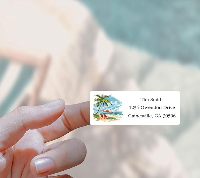 Address Labels Personalized Return Address Labels, 2.6" x 1" Summer Beach Custom Mailing Label for Envelopes (30 - 1200) Customized Self Adhesive Stickers Printable Mail Envelope Adress Label, White | Address Labels - TrueDesk