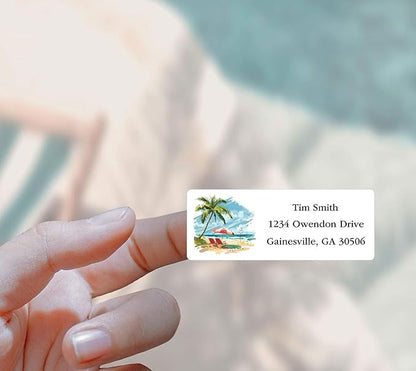 Address Labels Personalized Return Address Labels, 2.6" x 1" Summer Beach Custom Mailing Label for Envelopes (30 - 1200) Customized Self Adhesive Stickers Printable Mail Envelope Adress Label, White | Address Labels - TrueDesk