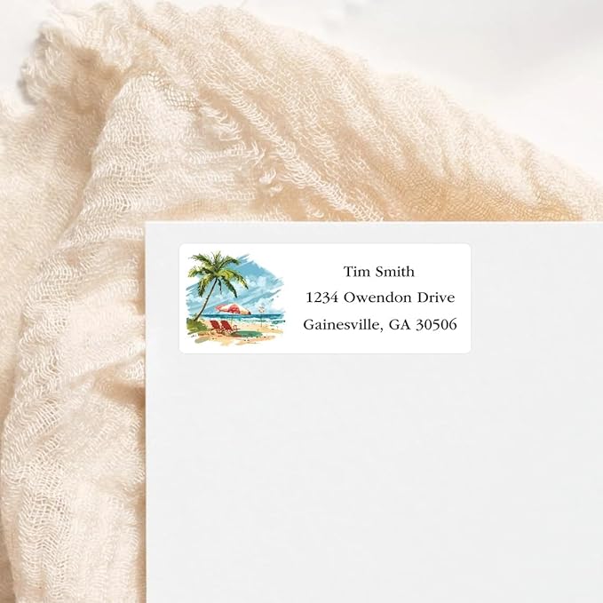 Address Labels Personalized Return Address Labels, 2.6" x 1" Summer Beach Custom Mailing Label for Envelopes (30 - 1200) Customized Self Adhesive Stickers Printable Mail Envelope Adress Label, White | Address Labels - TrueDesk