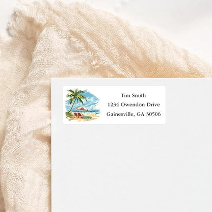 Address Labels Personalized Return Address Labels, 2.6" x 1" Summer Beach Custom Mailing Label for Envelopes (30 - 1200) Customized Self Adhesive Stickers Printable Mail Envelope Adress Label, White | Address Labels - TrueDesk
