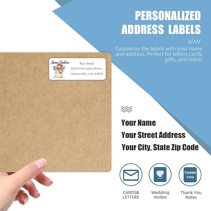 Address Labels Personalized Return Address Labels Christmas 2.6" x 1" Custom Mailing Label for Envelopes (30 - 1200) Customized Self Adhesive Stickers Printable Mail Envelope Adress Label, White | Address Labels - TrueDesk