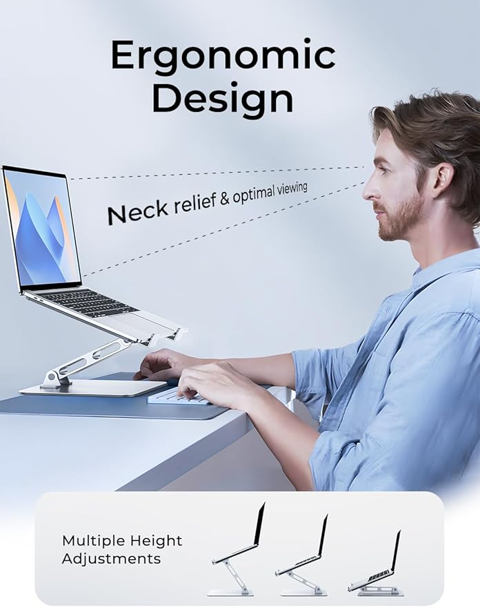 Adjustable Ergonomic Laptop Stand for Desk, Foldable Computer Stand, Stable Aluminum Lectern Notebook Riser & Portable Laptop Holder Mount Compatible with 10 - 16" MacBook Pro/Air, Dell, HP | Stands - TrueDesk