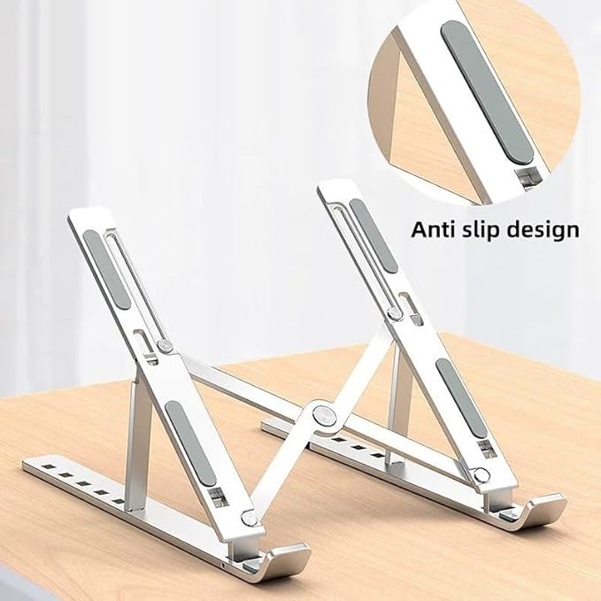 Adjustable Laptop Stand - Aluminum Foldable Portable Computer Riser for 10 - 15.6 Inch Laptops, Ergonomic Design with Storage Bag, Compatible with MacBook Air/Pro, HP, Dell, Lenovo (Silver) | Stands - TrueDesk