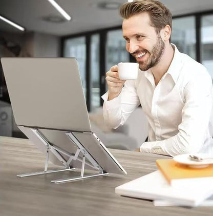 Adjustable Laptop Stand - Aluminum Foldable Portable Computer Riser for 10 - 15.6 Inch Laptops, Ergonomic Design with Storage Bag, Compatible with MacBook Air/Pro, HP, Dell, Lenovo (Silver) | Stands - TrueDesk