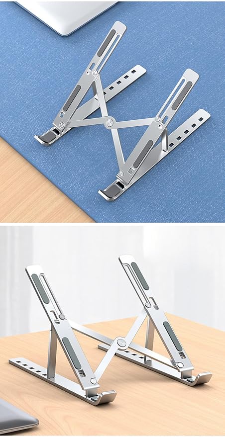 Adjustable Laptop Stand - Aluminum Foldable Portable Computer Riser for 10 - 15.6 Inch Laptops, Ergonomic Design with Storage Bag, Compatible with MacBook Air/Pro, HP, Dell, Lenovo (Silver) | Stands - TrueDesk