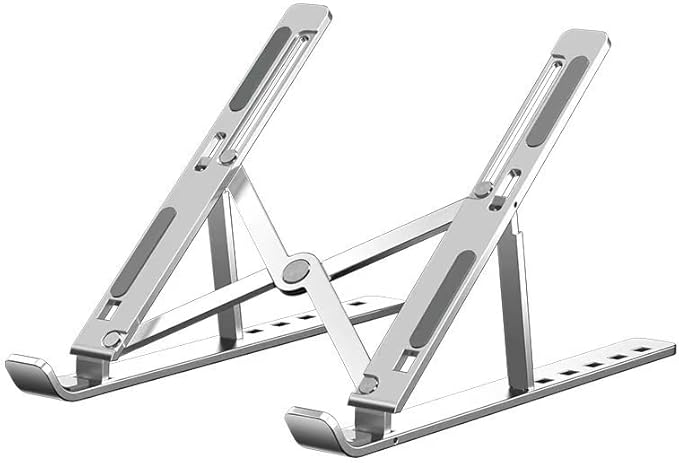 Adjustable Laptop Stand - Aluminum Foldable Portable Computer Riser for 10 - 15.6 Inch Laptops, Ergonomic Design with Storage Bag, Compatible with MacBook Air/Pro, HP, Dell, Lenovo (Silver) | Stands - TrueDesk