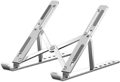 Adjustable Laptop Stand - Aluminum Foldable Portable Computer Riser for 10 - 15.6 Inch Laptops, Ergonomic Design with Storage Bag, Compatible with MacBook Air/Pro, HP, Dell, Lenovo (Silver) | Stands - TrueDesk