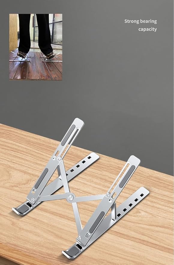Adjustable Laptop Stand - Aluminum Foldable Portable Computer Riser for 10 - 15.6 Inch Laptops, Ergonomic Design with Storage Bag, Compatible with MacBook Air/Pro, HP, Dell, Lenovo (Silver) | Stands - TrueDesk