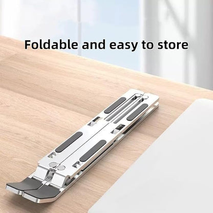 Adjustable Laptop Stand - Aluminum Foldable Portable Computer Riser for 10 - 15.6 Inch Laptops, Ergonomic Design with Storage Bag, Compatible with MacBook Air/Pro, HP, Dell, Lenovo (Silver) | Stands - TrueDesk