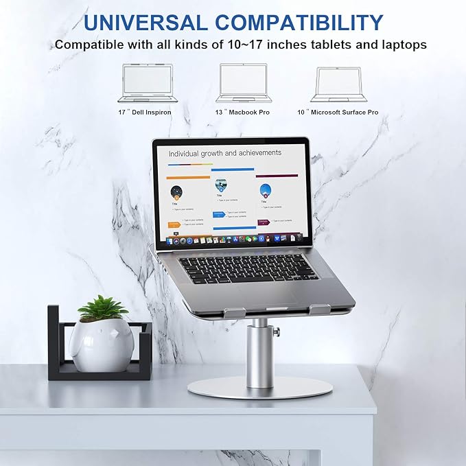 Adjustable Laptop Stand, Aluminum Laptop Riser, Multi - Angle Height Adjustable 360°Rotation Notebook Stand Desktop Holder Compatible with Mac MacBook Pro Air, Lenovo, Dell XPS, HP(10 - 17") | Stands - TrueDesk