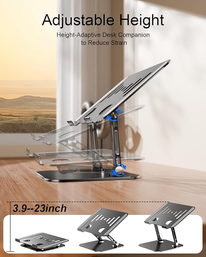 Adjustable Laptop Stand, Aluminum Portable Laptop Riser for Desk Foldable, Ergonomic Computer Notebook Stand Holder for MacBook Air Pro, Dell XPS, HP and All 10–17 Inch Laptops, Black | Stands - TrueDesk