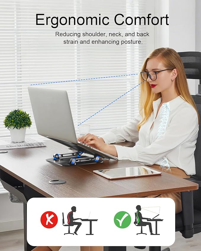Adjustable Laptop Stand, Aluminum Portable Laptop Riser for Desk Foldable, Ergonomic Computer Notebook Stand Holder for MacBook Air Pro, Dell XPS, HP and All 10–17 Inch Laptops, Black | Stands - TrueDesk