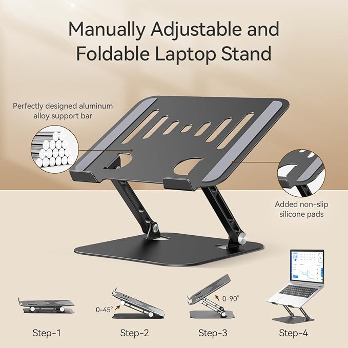 Adjustable Laptop Stand, Aluminum Portable Laptop Riser for Desk Foldable, Ergonomic Computer Notebook Stand Holder for MacBook Air Pro, Dell XPS, HP and All 10–17 Inch Laptops, Black | Stands - TrueDesk