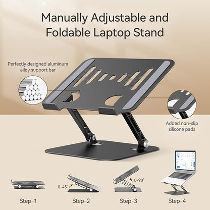 Adjustable Laptop Stand, Aluminum Portable Laptop Riser for Desk Foldable, Ergonomic Computer Notebook Stand Holder for MacBook Air Pro, Dell XPS, HP and All 10–17 Inch Laptops, Black | Stands - TrueDesk