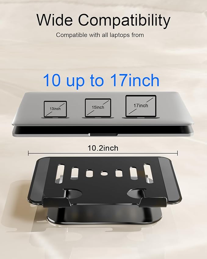 Adjustable Laptop Stand, Aluminum Portable Laptop Riser for Desk Foldable, Ergonomic Computer Notebook Stand Holder for MacBook Air Pro, Dell XPS, HP and All 10–17 Inch Laptops, Black | Stands - TrueDesk