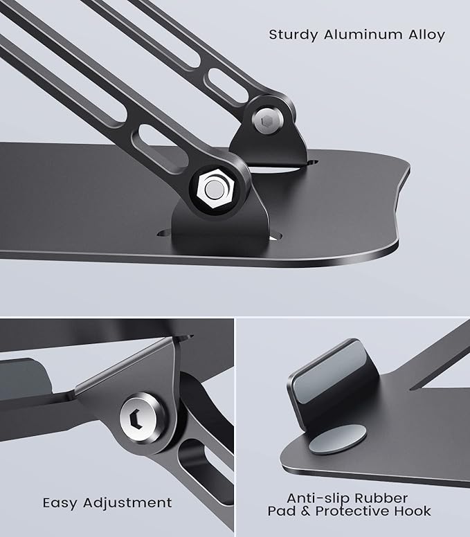 Adjustable Laptop Stand for Desk, Aluminum Portable Laptop Stand, Lightweight 500g, Foldable Ergonomic Computer Notebook stand Holder for 11 - 16" MacBook Air Pro, Dell XPS,HP Computer Notebook, Black | Stands - TrueDesk