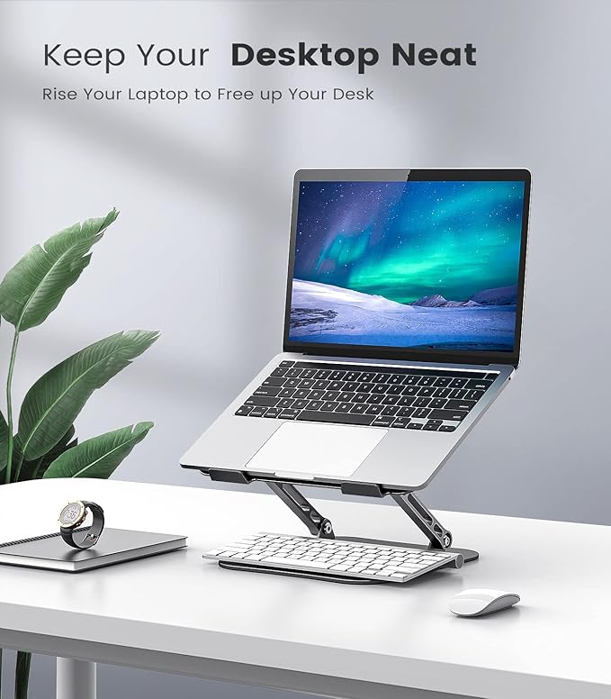 Adjustable Laptop Stand for Desk, Aluminum Portable Laptop Stand, Lightweight 500g, Foldable Ergonomic Computer Notebook stand Holder for 11 - 16" MacBook Air Pro, Dell XPS,HP Computer Notebook, Black | Stands - TrueDesk