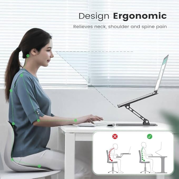 Adjustable Laptop Stand for Desk, Aluminum Portable Laptop Stand, Lightweight 500g, Foldable Ergonomic Computer Notebook stand Holder for 11 - 16" MacBook Air Pro, Dell XPS,HP Computer Notebook, Black | Stands - TrueDesk