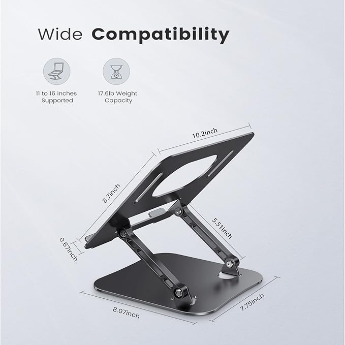 Adjustable Laptop Stand for Desk, Aluminum Portable Laptop Stand, Lightweight 500g, Foldable Ergonomic Computer Notebook stand Holder for 11 - 16" MacBook Air Pro, Dell XPS,HP Computer Notebook, Black | Stands - TrueDesk