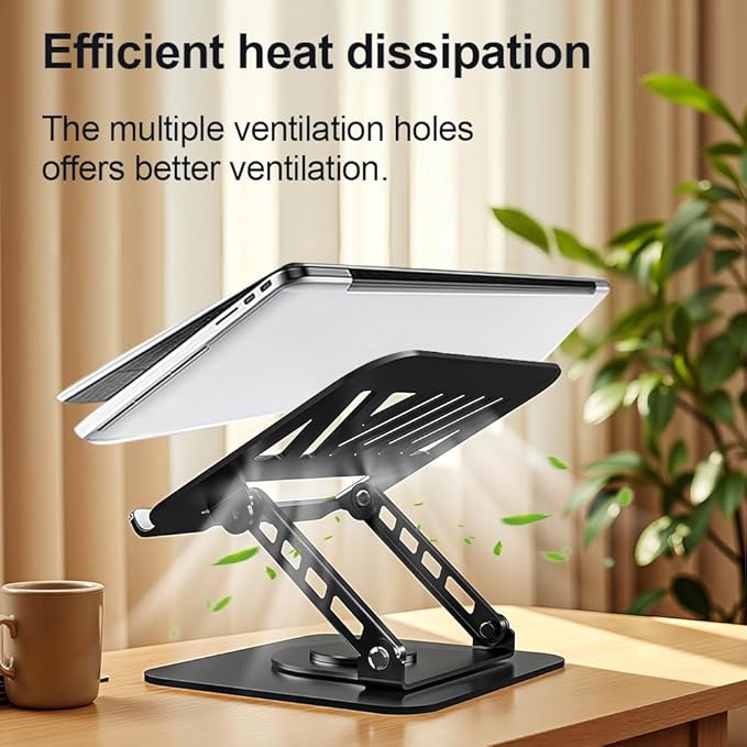 Adjustable Laptop Stand for Desk, Dual Foldable Computer Riser with Heat - Vent, Ergonomic Sit to Notebook Holder Convertor, Compatible with All 10 - 16" Laptops, Tablets, Black | Stands - TrueDesk