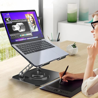 Adjustable Laptop Stand for Desk, Dual Foldable Computer Riser with Heat - Vent, Ergonomic Sit to Notebook Holder Convertor, Compatible with All 10 - 16" Laptops, Tablets, Black | Stands - TrueDesk