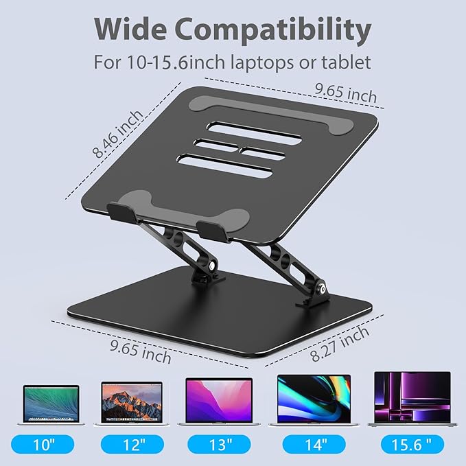 Adjustable Laptop Stand for Desk, Metal Foldable Laptop Riser Holder, Portable Desktop Book Stands, Ventilated Cooling Computer Notebook Stand Compatible with 10 - 15.6” Laptops | Book Stands - TrueDesk