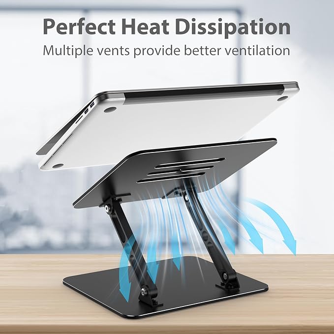 Adjustable Laptop Stand for Desk, Metal Foldable Laptop Riser Holder, Portable Desktop Book Stands, Ventilated Cooling Computer Notebook Stand Compatible with 10 - 15.6” Laptops | Book Stands - TrueDesk