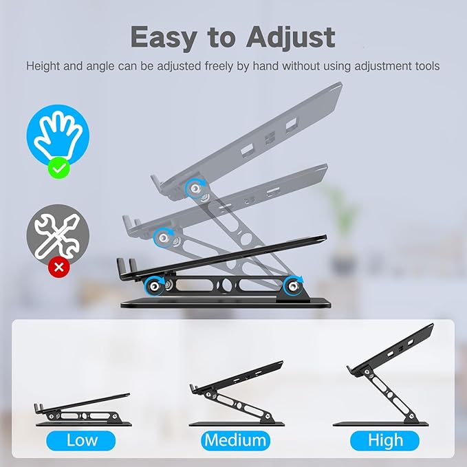 Adjustable Laptop Stand for Desk, Metal Foldable Laptop Riser Holder, Portable Desktop Book Stands, Ventilated Cooling Computer Notebook Stand Compatible with 10 - 15.6” Laptops | Book Stands - TrueDesk