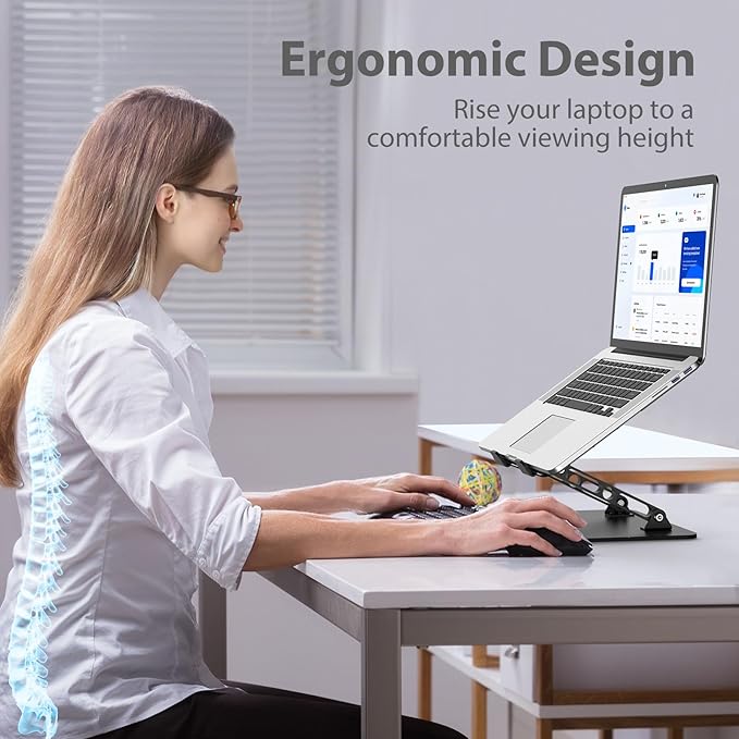 Adjustable Laptop Stand for Desk, Metal Foldable Laptop Riser Holder, Portable Desktop Book Stands, Ventilated Cooling Computer Notebook Stand Compatible with 10 - 15.6” Laptops | Book Stands - TrueDesk