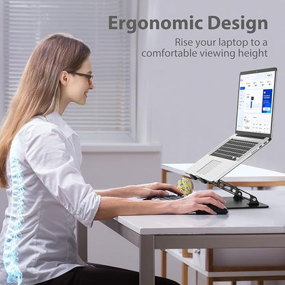 Adjustable Laptop Stand for Desk, Metal Foldable Laptop Riser Holder, Portable Desktop Book Stands, Ventilated Cooling Computer Notebook Stand Compatible with 10 - 15.6” Laptops | Book Stands - TrueDesk