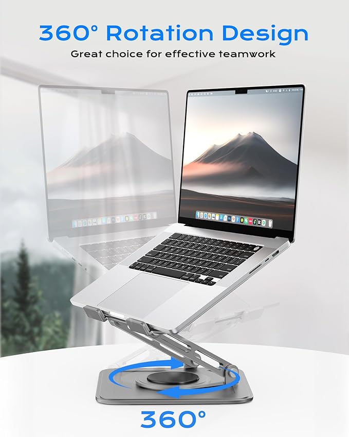 Adjustable Laptop Stand for Desk with 360 Base, Ergonomic Laptop Riser, Mount, Holder Notebook Computer Stand for MacBook Air Pro, HP, Dell, XPS, HP 16" Laptops - Gray | Stands - TrueDesk
