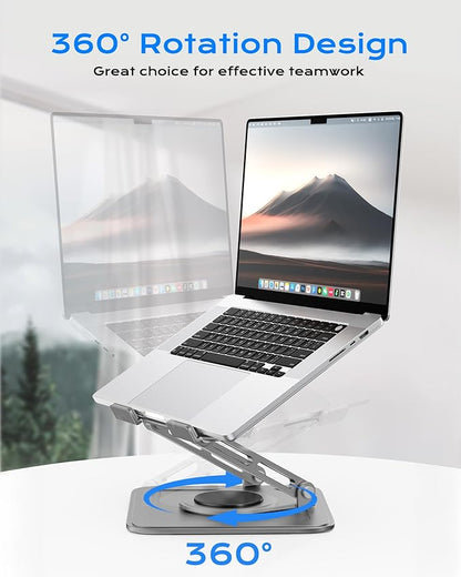 Adjustable Laptop Stand for Desk with 360 Base, Ergonomic Laptop Riser, Mount, Holder Notebook Computer Stand for MacBook Air Pro, HP, Dell, XPS, HP 16" Laptops - Gray | Stands - TrueDesk