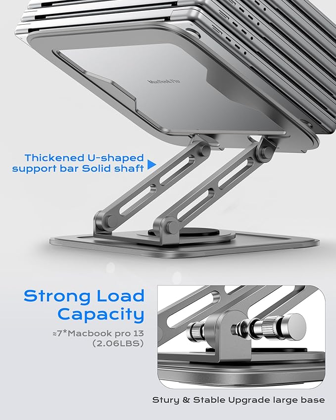 Adjustable Laptop Stand for Desk with 360 Base, Ergonomic Laptop Riser, Mount, Holder Notebook Computer Stand for MacBook Air Pro, HP, Dell, XPS, HP 16" Laptops - Gray | Stands - TrueDesk
