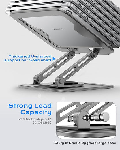 Adjustable Laptop Stand for Desk with 360 Base, Ergonomic Laptop Riser, Mount, Holder Notebook Computer Stand for MacBook Air Pro, HP, Dell, XPS, HP 16" Laptops - Gray | Stands - TrueDesk