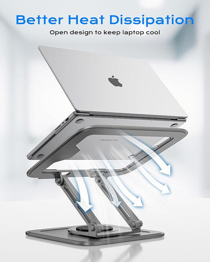 Adjustable Laptop Stand for Desk with 360 Base, Ergonomic Laptop Riser, Mount, Holder Notebook Computer Stand for MacBook Air Pro, HP, Dell, XPS, HP 16" Laptops - Gray | Stands - TrueDesk