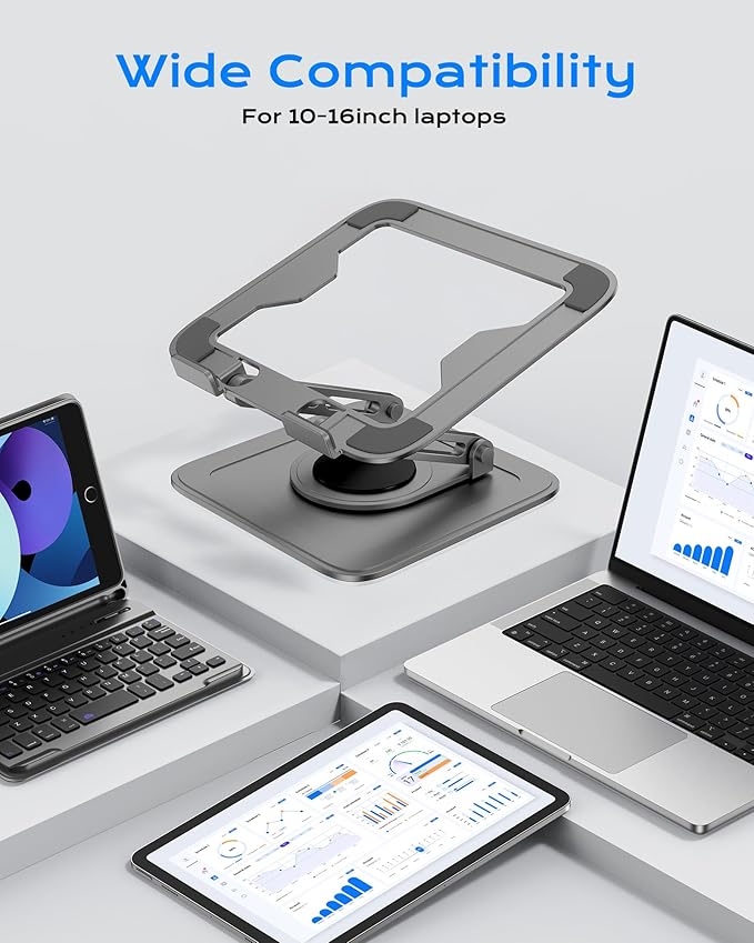 Adjustable Laptop Stand for Desk with 360 Base, Ergonomic Laptop Riser, Mount, Holder Notebook Computer Stand for MacBook Air Pro, HP, Dell, XPS, HP 16" Laptops - Gray | Stands - TrueDesk