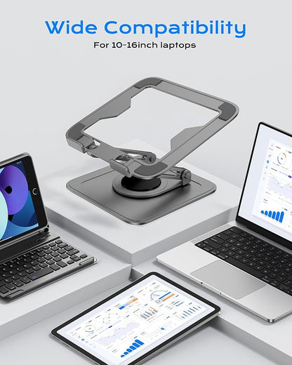 Adjustable Laptop Stand for Desk with 360 Base, Ergonomic Laptop Riser, Mount, Holder Notebook Computer Stand for MacBook Air Pro, HP, Dell, XPS, HP 16" Laptops - Gray | Stands - TrueDesk