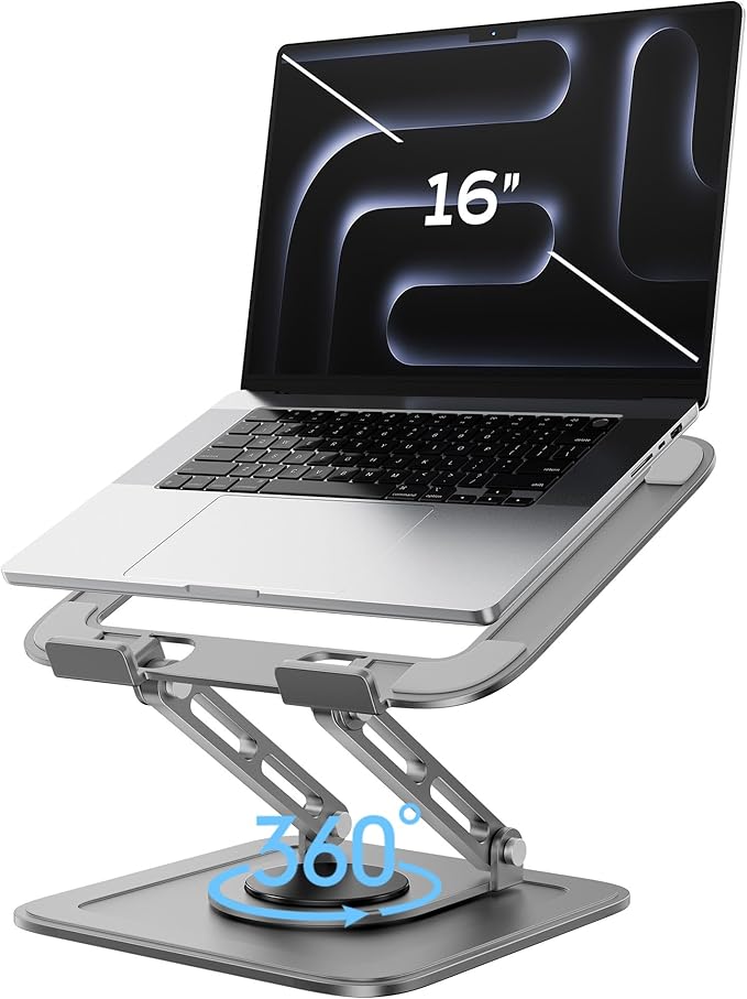 Adjustable Laptop Stand for Desk with 360 Base, Ergonomic Laptop Riser, Mount, Holder Notebook Computer Stand for MacBook Air Pro, HP, Dell, XPS, HP 16" Laptops - Gray | Stands - TrueDesk