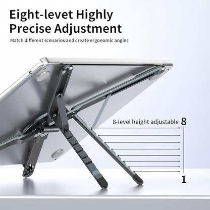 Adjustable Laptop Stand for Desk with Magnetic Phone Holder, MagSafe Compatible Portable Foldable Computer Riser for MacBook, iPhone, iPad, Tablet - Perfect for Office, Home, Traveling (black) | Stands - TrueDesk