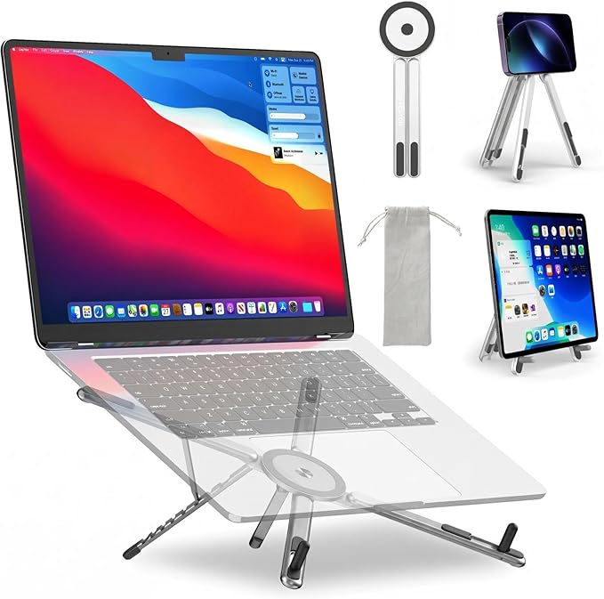 Adjustable Laptop Stand for Desk with Magnetic Phone Holder, MagSafe Compatible Portable Foldable Computer Riser for MacBook, iPhone, iPad, Tablet - Perfect for Office, Home, Traveling | Stands - TrueDesk