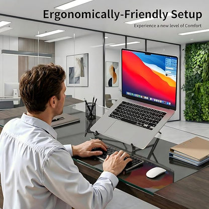 Adjustable Laptop Stand for Desk with Magnetic Phone Holder, MagSafe Compatible Portable Foldable Computer Riser for MacBook, iPhone, iPad, Tablet - Perfect for Office, Home, Traveling | Stands - TrueDesk