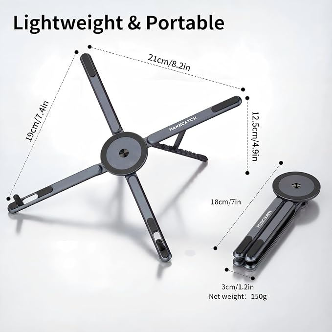 Adjustable Laptop Stand for Desk with Magnetic Phone Holder, MagSafe Compatible Portable Foldable Computer Riser for MacBook, iPhone, iPad, Tablet - Perfect for Office, Home, Traveling | Stands - TrueDesk